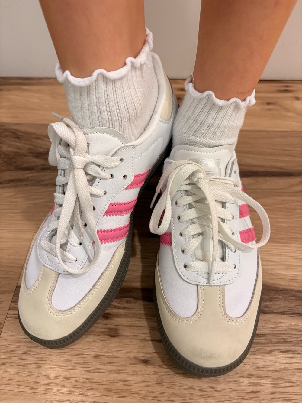 Women's White Sambas with Pink Accents